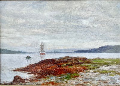 Remando hacia la orilla, c.1900-10 (óleo sobre lienzo) de Richard Hubbard Arroll