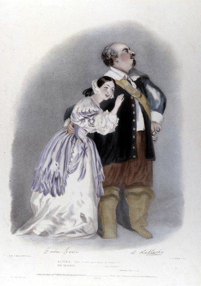 Giulia Grisi y Luigi Lablache en el 3er acto de “Los puritanos” (I puritani) de Vincenzo Bellini. Litografía de R. J. Lane. 1835 de Richard James Lane