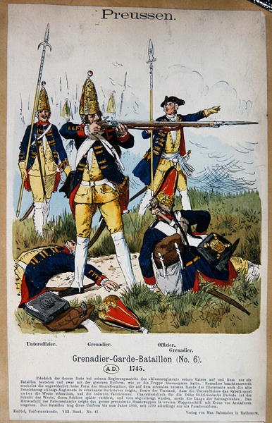 Guardias y oficiales granaderos prusianos en 1745, c.1890 de Richard Knoetel
