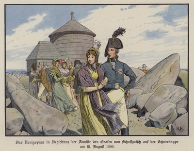 El Rey Federico Guillermo III y la Reina Luisa de Prusia en compañía de la familia del Conde von Schaffgotsch en el Schneekoppe, Agosto de 1800 de Richard Knotel