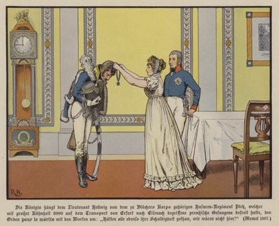 La reina Luisa de Prusia otorgando la Orden Pour la Merite al teniente Hellwig, Memel de Richard Knotel
