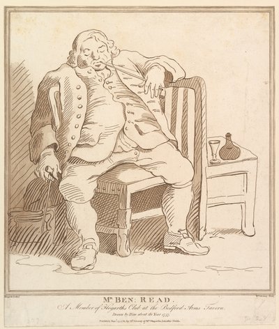 Sr. Ben: Read, Miembro del Club de Hogarth en la Taberna Bedford Arms, Dibujado de Richard Livesay