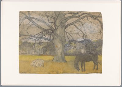 Haya calva en un prado con ovejas y un caballo de Richard Nicolaüs Roland Holst