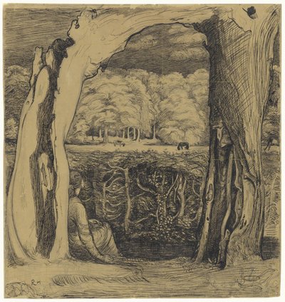 Paisaje con una mujer sentada entre dos sauces de Richard Nicolaüs Roland Holst
