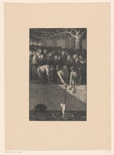 Hombre recuperando el cadáver de un bebé de un foso
La cloaca vomita su miseria (título original) de Richard Nicolaüs Roland Holst