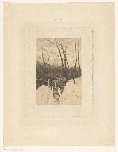 Caballos arrastrando un tronco por un camino forestal nevado de Richard Nicolaüs Roland Holst
