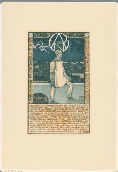 Impresión que conmemora el décimo aniversario del Sindicato General de Trabajadores del Diamante de Holanda en 1904 de Richard Nicolaüs Roland Holst