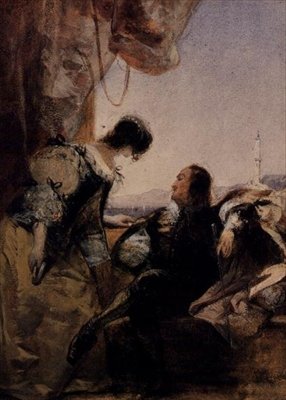 Un caballero y su dama en una terraza, Génova de Richard Parkes Bonington