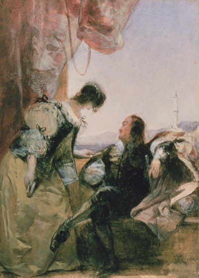 Un Caballero y su Dama en una Terraza, Génova de Richard Parkes Bonington