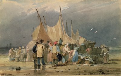 Pescadores en una playa, se aproxima una tormenta de Richard Parkes Bonington