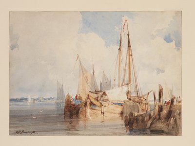 Barcos de pesca amarrados en un estuario, c.1825 de Richard Parkes Bonington