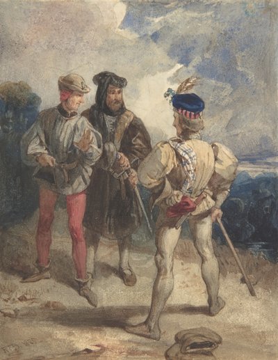 Quentin Durward y Luis XI disfrazado (recto), Estudio de figura masculina (verso), 1825 o 1826 de Richard Parkes Bonington