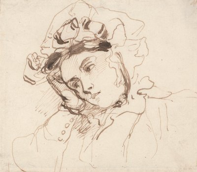 Estudio de una mujer con la cabeza sobre la mano de Richard Parkes Bonington