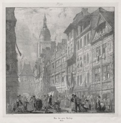 Viajes pintorescos y románticos en la antigua Francia, Normandía: Rue du Gros Horloge, Ruan de Richard Parkes Bonington