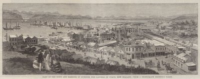 Parte de la ciudad y el puerto de Dunedin, la capital de Otago, Nueva Zelanda de Richard Principal Leitch
