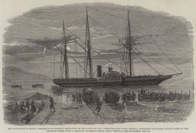 La revolución en Sicilia, salida de la expedición de Missori en la noche del 8 de agosto desde Faro Point, Messina, para sorprender el fuerte Torre Cavallo, en la costa calabresa de Richard Principal Leitch