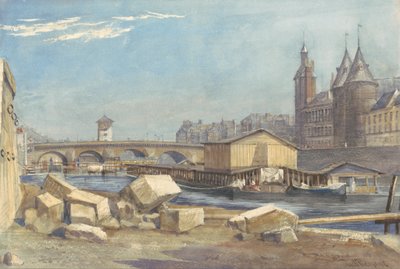 Isla de la Cité, Puente del Cambio y Conciergerie, París, 1837 de Richard Redgrave