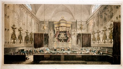 Vista de la Cámara de los Lores, cámara alta del Parlamento de Gran Bretaña. Grabado por Rothwell. Siglo XIX Parker Gallery, Londres de Richard Rothwell