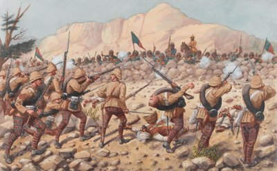 72º Highlanders del Duque de Albany avanzando en Peiwar Kotal de Richard Simkin