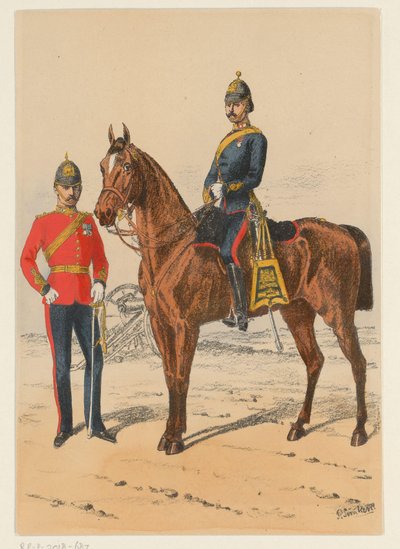 Dos soldados británicos
Nueve representaciones de uniformes militares británicos (título de la serie) de Richard Simkin