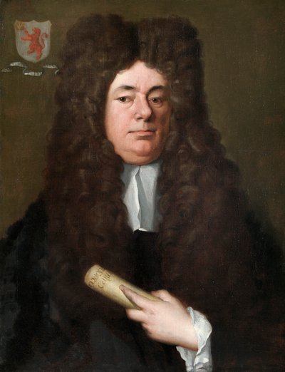 William Petyt sosteniendo una copia de la Carta Magna, c.1690 (óleo sobre lienzo) de Richard Van Bleek