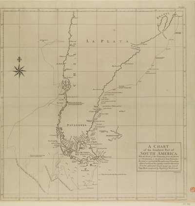 Carta de la parte meridional de Sudamérica con el rastro del Centurión de Richard William Seale