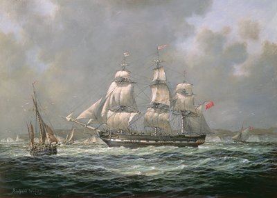 East Indiaman H.C.S. Thomas Coutts frente a las Agujas, Isla de Wight de Richard Willis
