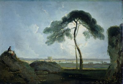 Paisaje italiano con pino piñonero (óleo sobre lienzo sobre panel de roble) de Richard Wilson