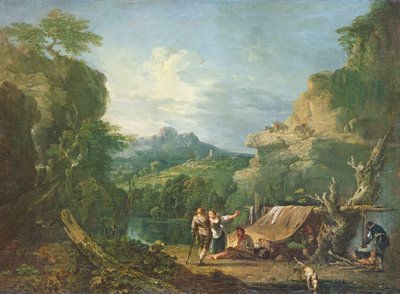 Paisaje con bandidos alrededor de una tienda de campaña de Richard Wilson