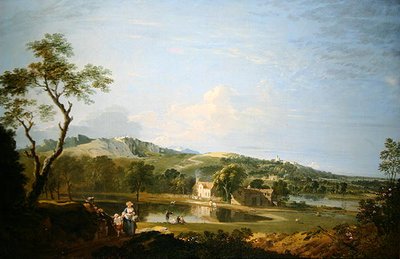 Paisaje con casas de campo (óleo sobre lienzo) de Richard Wilson