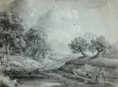 Paisaje con mujer y vacas (recto); Boceto de un paisaje (verso) de Richard Wilson