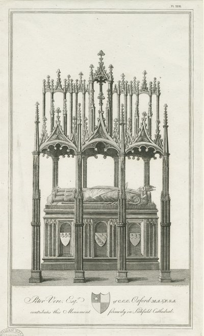 Catedral de Lichfield - Monumento al Obispo Blythe: grabado, nd [1762-1798] de Richard Woollett Basire