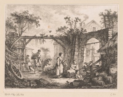 Vista de un patio con vistas a través de una puerta a una casa de Richard de Saint Non