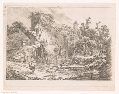 Paisaje con cabaña y redes de pesca sobre estacas de Richard de Saint Non