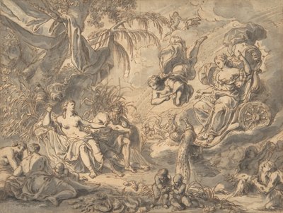 Juno en su carro visitando a una joven y un dios del río, finales del siglo XVII-mediados del siglo XVIII de Richard van Orley