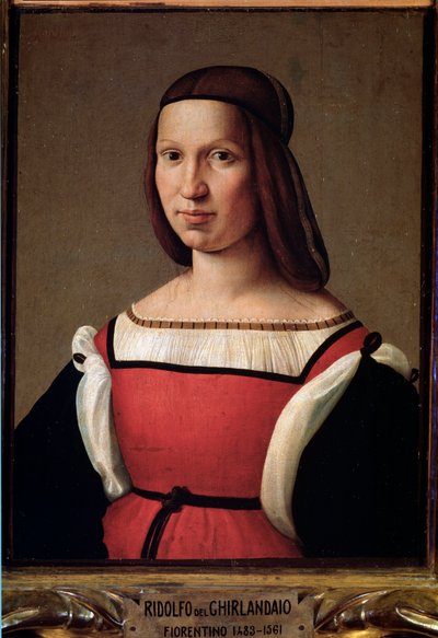 Retrato de una dama de las clases bajas con vestido rojo y mangas abullonadas de Ridolfo Il  Ghirlandaio