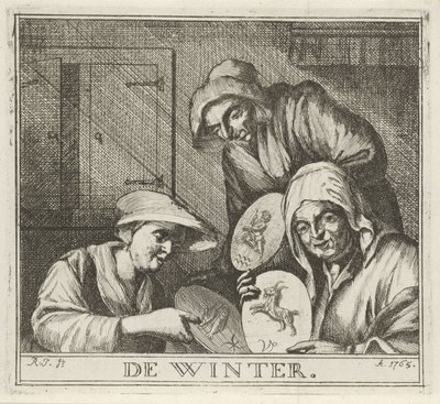 Interior con tres campesinas El invierno. (título de la serie en el objeto) Escenas de invierno (título de la serie) de Rienk Jelgerhuis