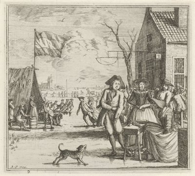 Paisaje invernal con posada y patinadores. El invierno. (título de la serie) Escenas de invierno (título de la serie) de Rienk Jelgerhuis