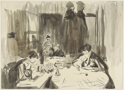 Interior con tres figuras a la luz de la lámpara de Rik Wouters