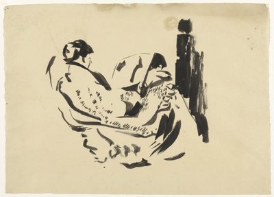 Estudio de Nel Wouters, sentado en un sillón de Rik Wouters