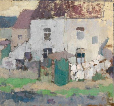 Fachadas blancas y jardín en Bosvoorde, Bélgica (óleo sobre lienzo) de Rik Wouters