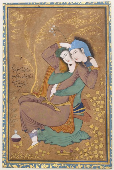 Los Amantes, fechado A.H. 1039 A.D. 1630 de Riza