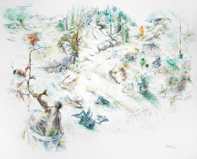 Otra arboleda sagrada recortada, 2023 (acuarela) de Rob D Davies