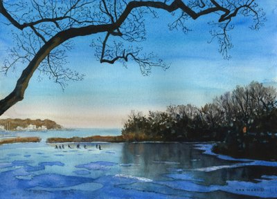 Juegos de invierno, 2021 (acuarela sobre papel) de Rob Wood