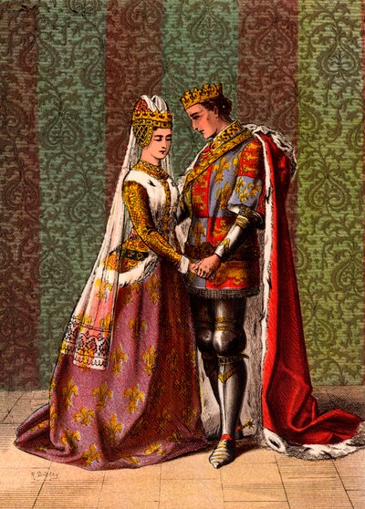 Enrique V, Rey de Inglaterra, cortejando a Catalina de Valois, Acto V, Escena II, "El Rey Enrique V" de William Shakespeare (cromolito) de Robert (after) Dudley