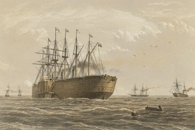 El "Great Eastern" bajo peso el 23 de julio (escolta y otros buques introducidos son el Terrible, el Sphinx, el Hawk y el Caroline). de Robert (after) Dudley