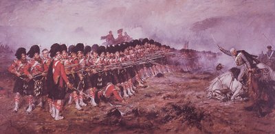 La delgada línea roja, los 93º Highlanders se mantienen firmes ante una carga rusa en la batalla de Balaclava en 1854 de Robert (after) Gibb