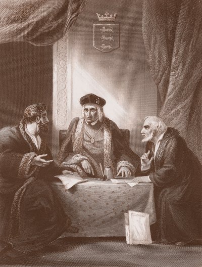 Enrique VII con Empson y Dudley, grabado por A.H. Payne (litografía) de Robert (after) Smirke