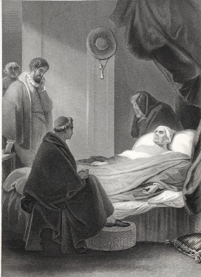 La Muerte del Cardenal Wolsey, grabado por A.H. Payne de Robert (after) Smirke
