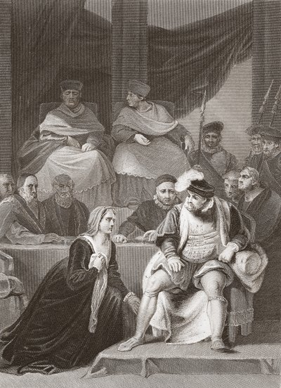 Juicio del Matrimonio de Enrique VIII, grabado por A.H. Payne de Robert (after) Smirke